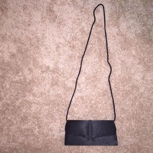 Black sateen clutch with silk cord strap